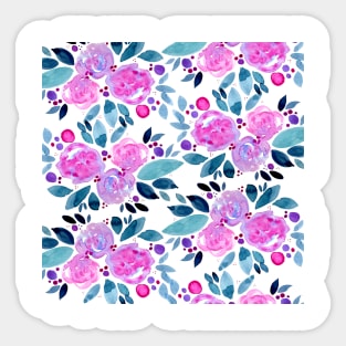 Watercolor flower bouquet pattern - pink and teal Sticker